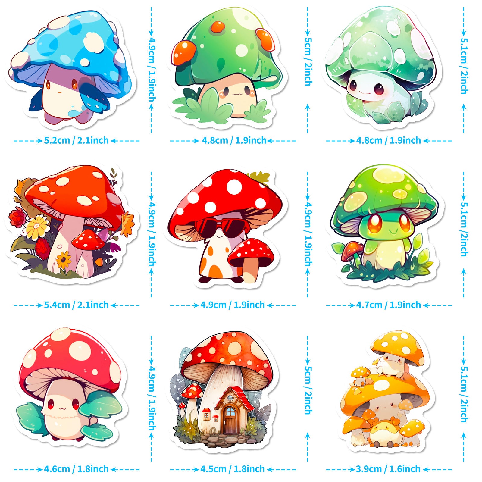 Wholesale 50pcs Mushroom Stickers Psychedelic Retro Cute Color Graffiti Stickers
